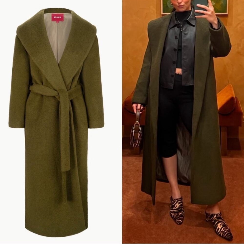 Staud Dakota Wool Alpaca Wrap Coat Shawl Sergeant Green‎ Medium NWT